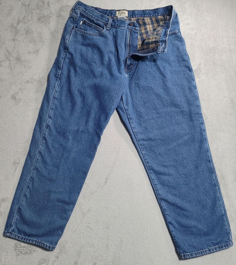 L.L.Bean Relaxed Fit Flannel Lined Jeans Mens 38x30 Blue Med Wash Denim Cotton